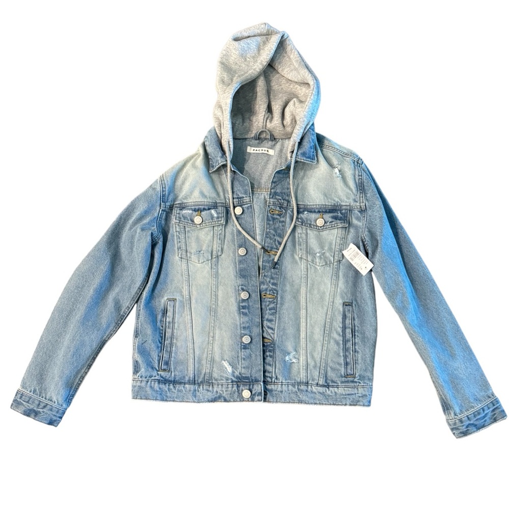 Blue denim jacket with hood